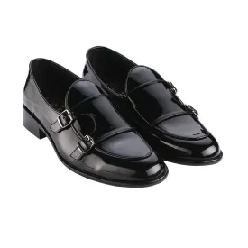 Bello Double Monk Patent Black Loafers