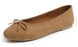 Feversole Women's Bow Tie Fashion Dress Slip On Shoes Round Toe Ballet Flat Nubuck Toe Cap