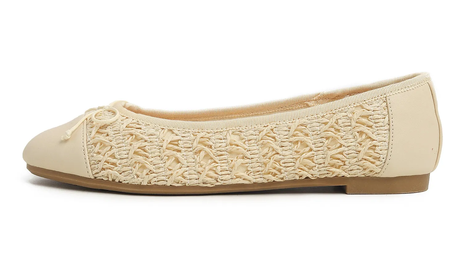 Feversole Women's Bow Tie Fashion Dress Slip On Shoes Round Toe Ballet Flat Toe Cap Raffia