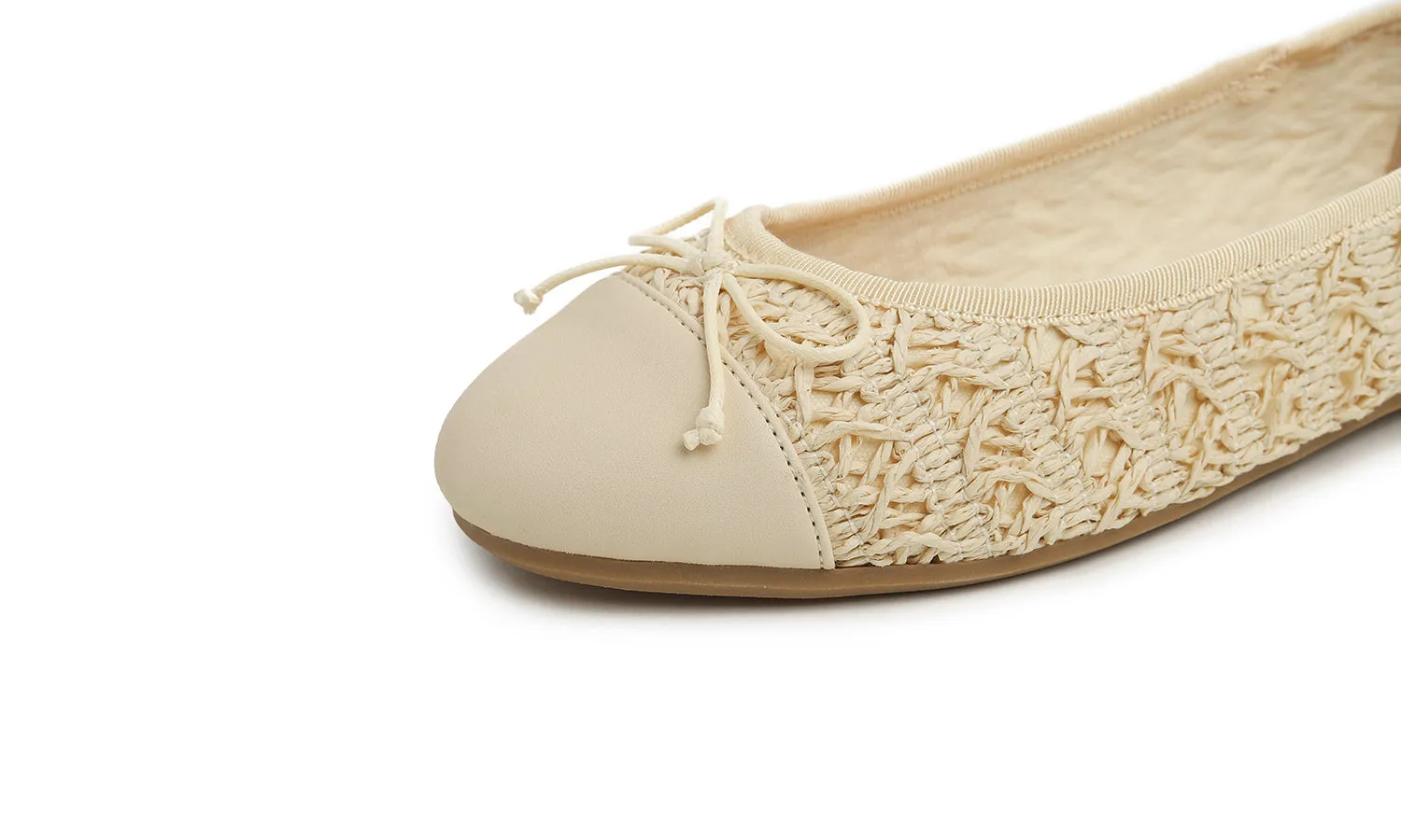 Feversole Women's Bow Tie Fashion Dress Slip On Shoes Round Toe Ballet Flat Toe Cap Raffia