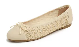Feversole Women's Bow Tie Fashion Dress Slip On Shoes Round Toe Ballet Flat Toe Cap Raffia