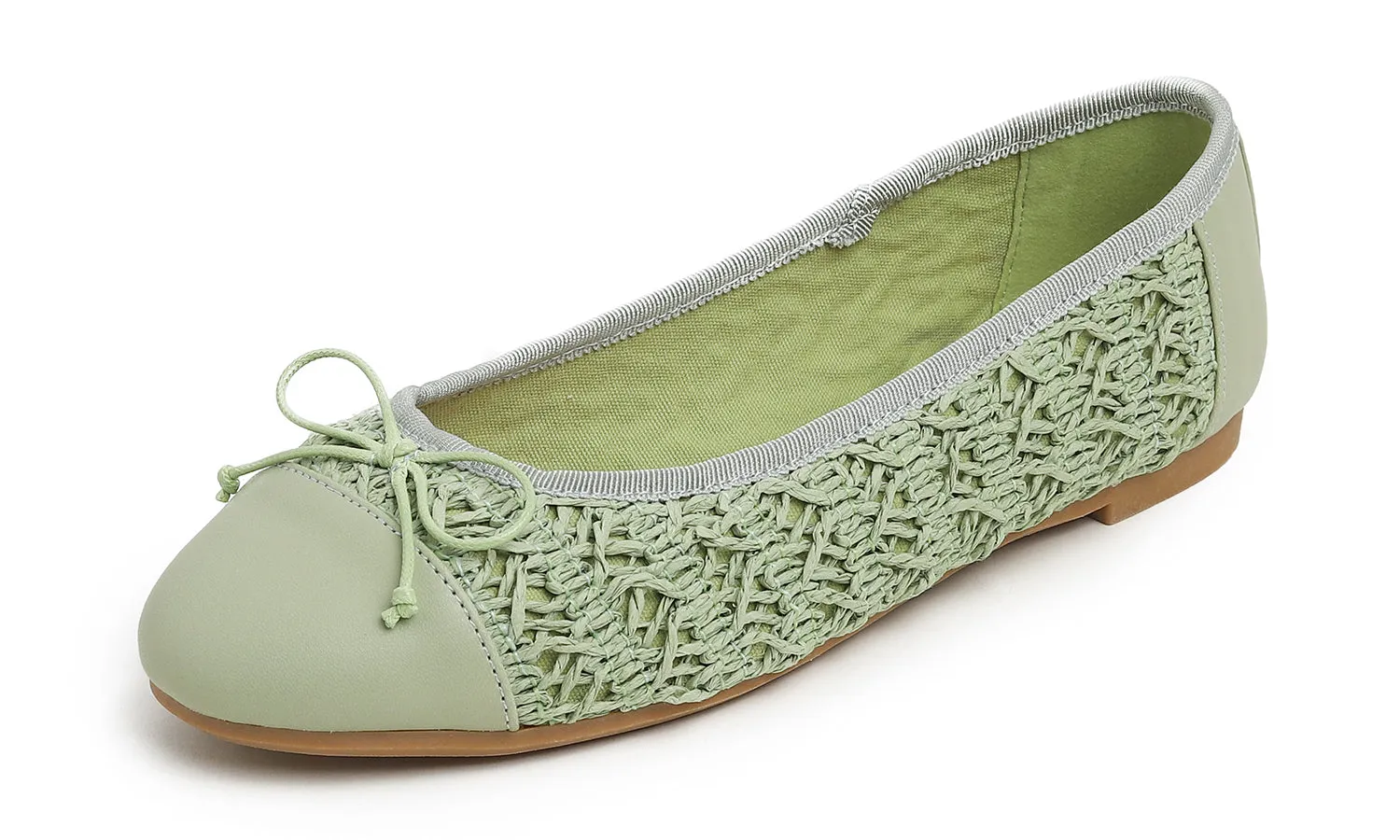 Feversole Women's Bow Tie Fashion Dress Slip On Shoes Round Toe Ballet Flat Toe Cap Raffia