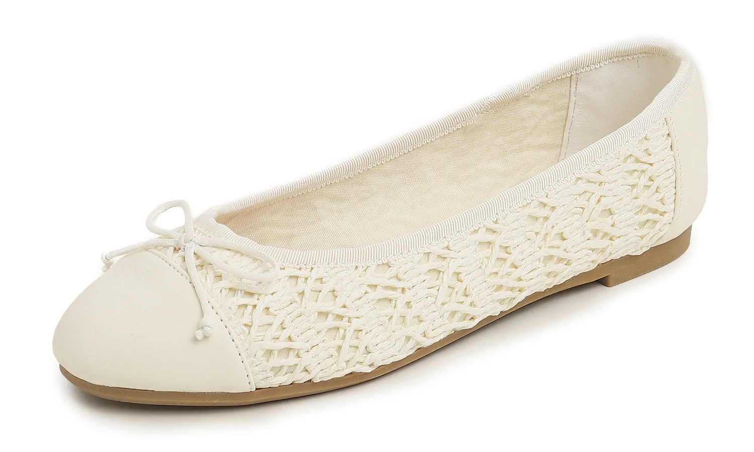 Feversole Women's Bow Tie Fashion Dress Slip On Shoes Round Toe Ballet Flat Toe Cap Raffia