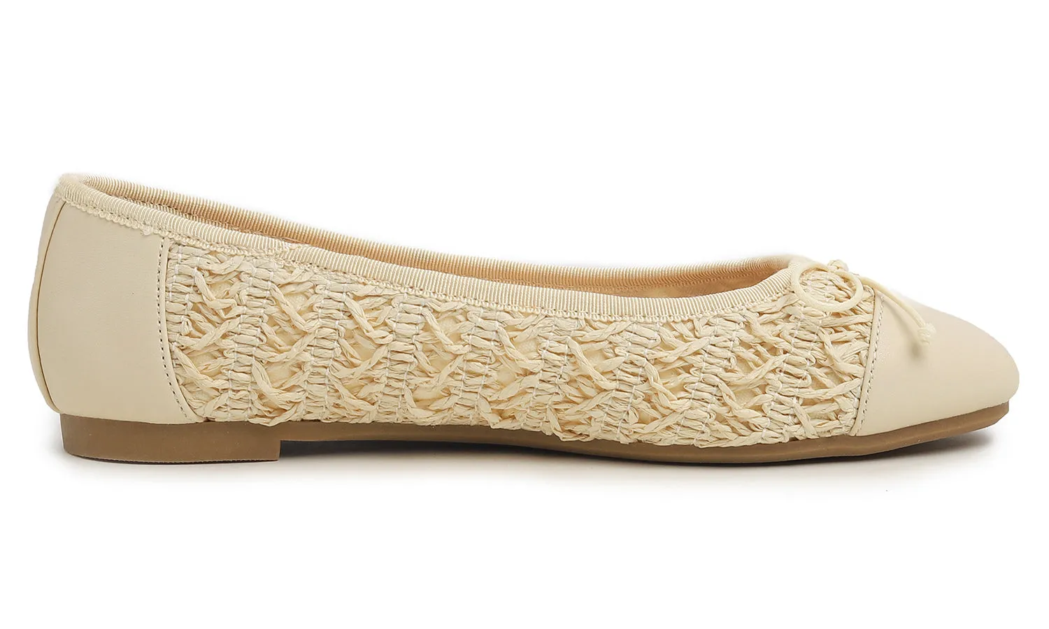 Feversole Women's Bow Tie Fashion Dress Slip On Shoes Round Toe Ballet Flat Toe Cap Raffia