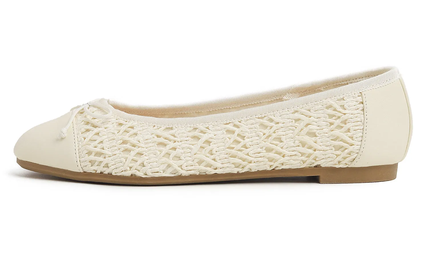 Feversole Women's Bow Tie Fashion Dress Slip On Shoes Round Toe Ballet Flat Toe Cap Raffia