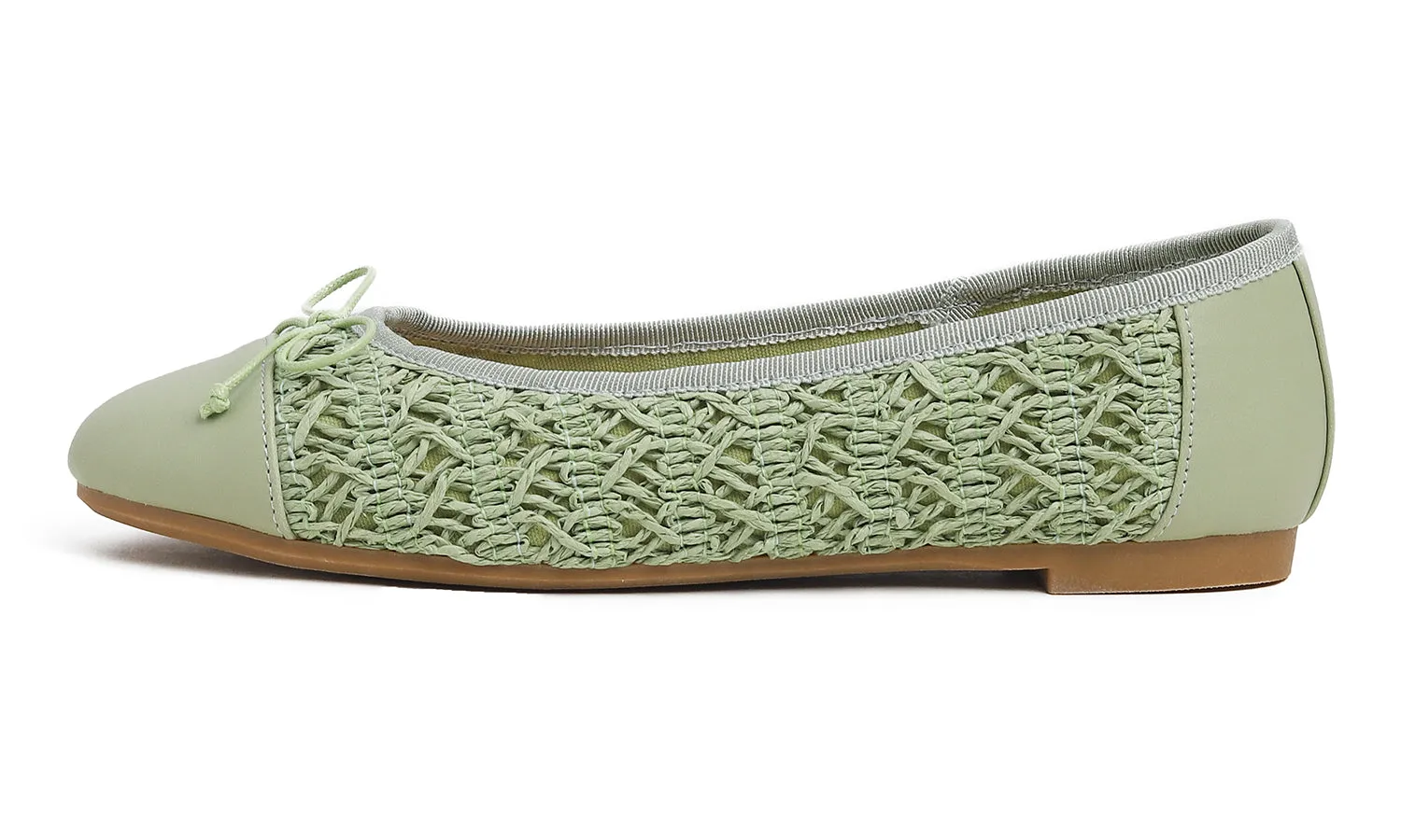Feversole Women's Bow Tie Fashion Dress Slip On Shoes Round Toe Ballet Flat Toe Cap Raffia