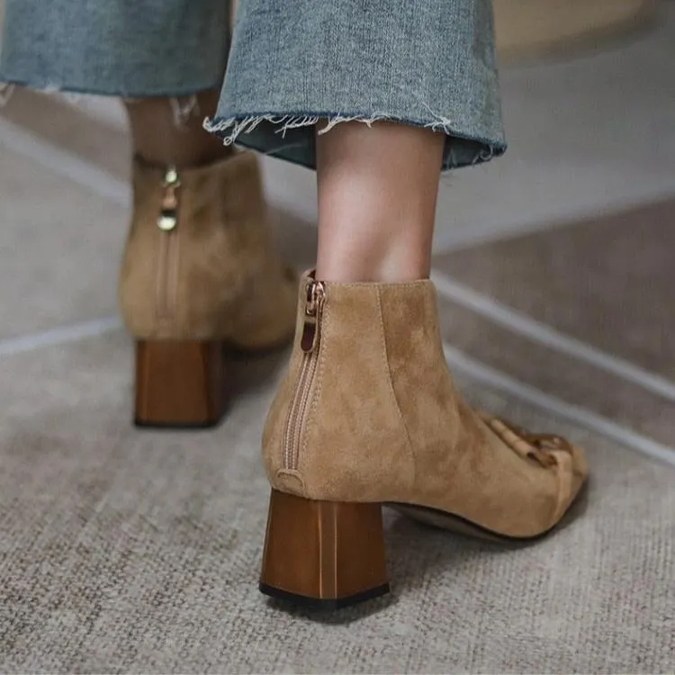 Marcie Vintage Fringed Buckle Suede Ankle Boots