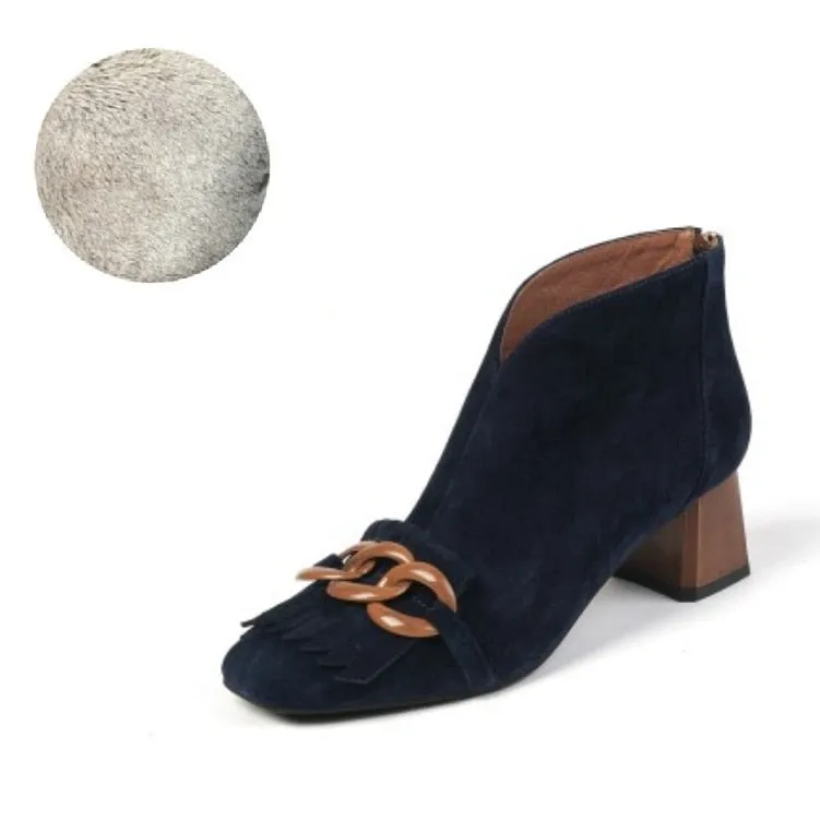Marcie Vintage Fringed Buckle Suede Ankle Boots