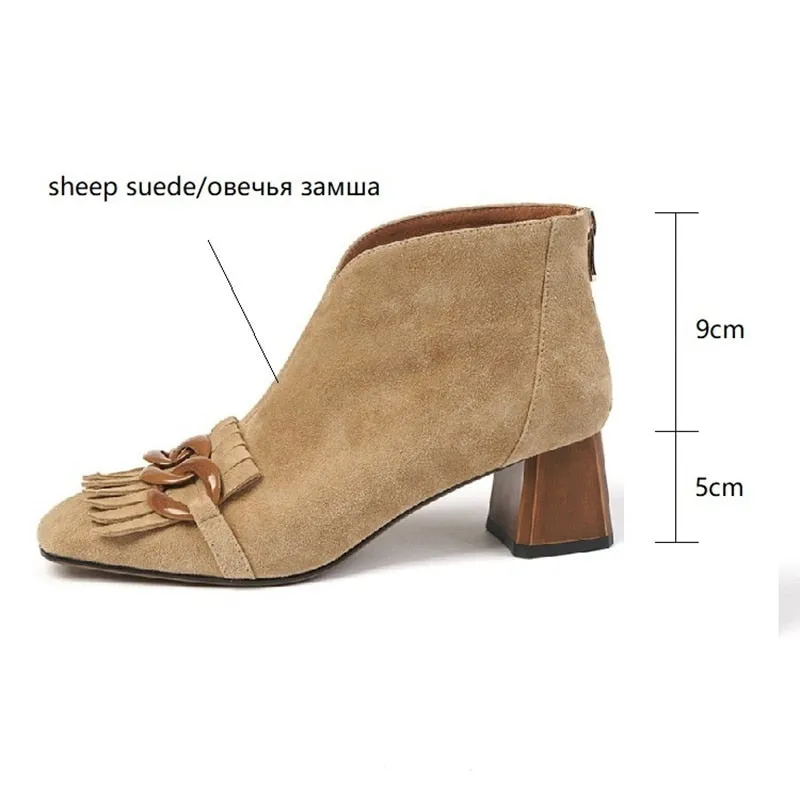 Marcie Vintage Fringed Buckle Suede Ankle Boots