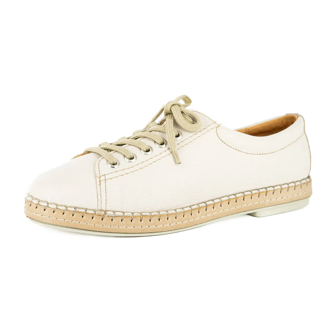Naledi : Ladies Leather Sneaker in Cream Cayak