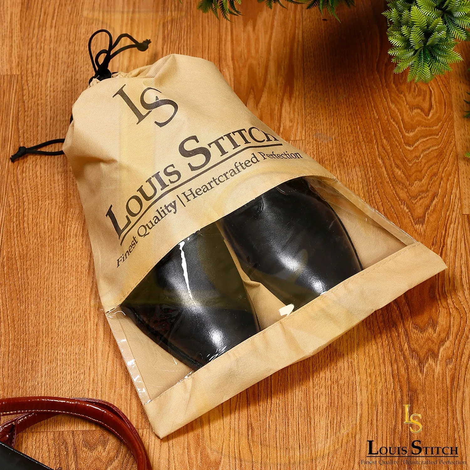 Non Woven Shoe Bag Pack Of  12 Black Plain & Beige See-Thru