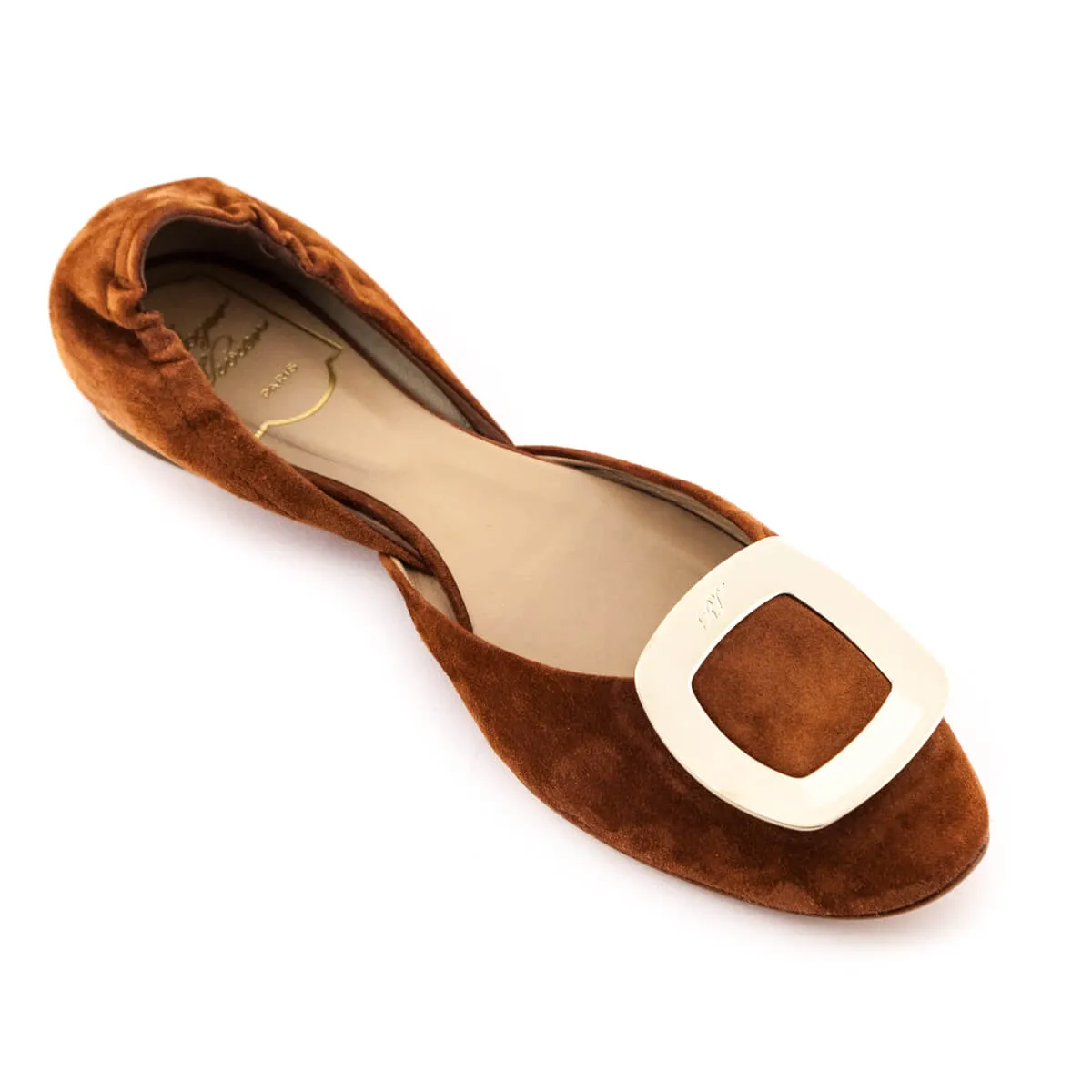 Roger Vivier Cognac Suede D'Orsay Ballet Flats Size US 8 | EU 38
