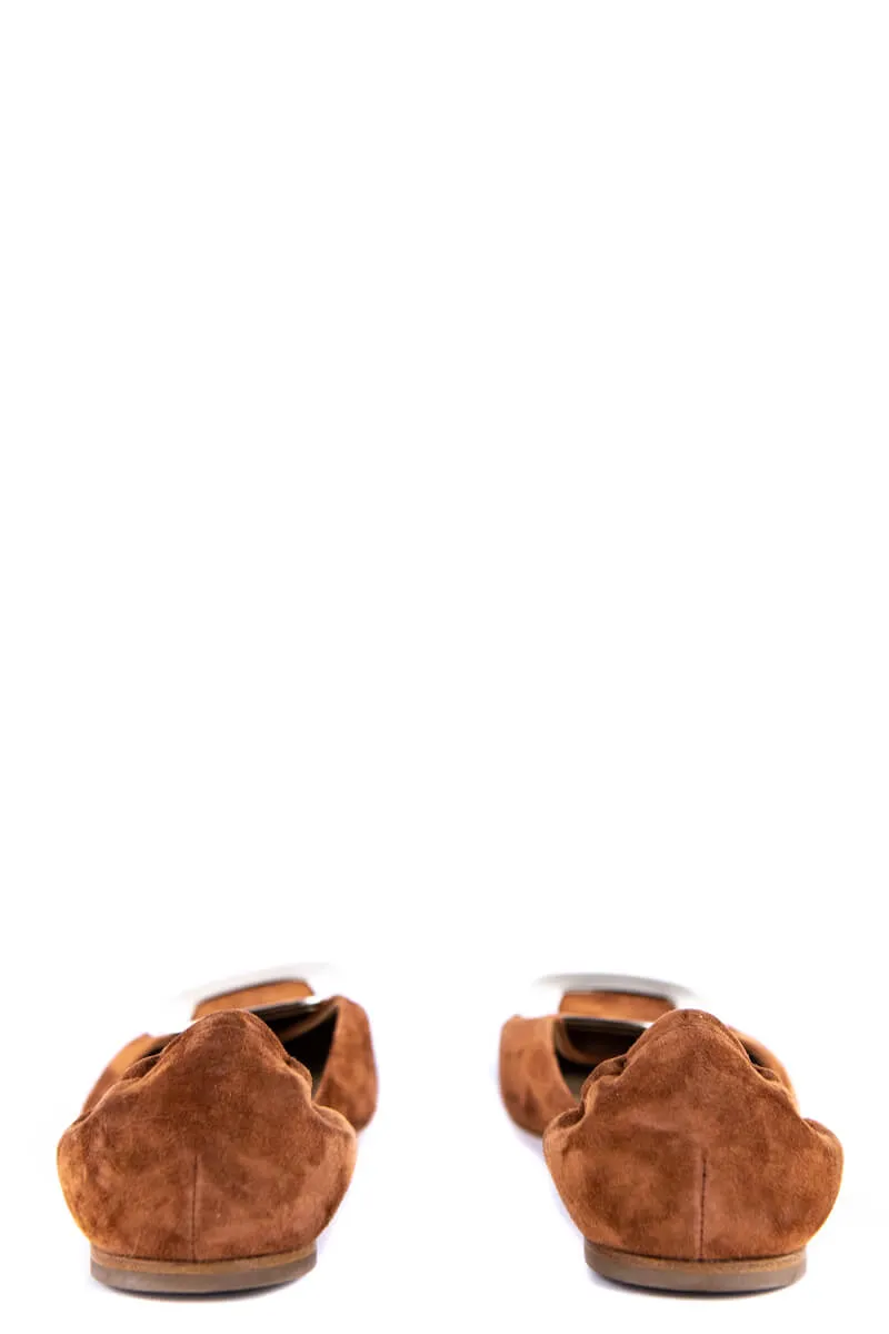 Roger Vivier Cognac Suede D'Orsay Ballet Flats Size US 8 | EU 38